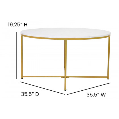 BLNK Hampstead Collection Coffee and End Table Set with White Marbled Laminate Top 3 Piece - Brushed Gold
