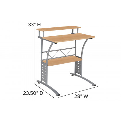 BLNK Clifton Computer Desk with Top and Lower Storage Shelves - Maple