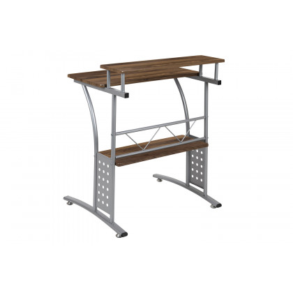 BLNK Clifton Computer Desk with Top and Lower Storage Shelves - Rustic Walnut