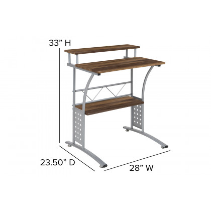 BLNK Clifton Computer Desk with Top and Lower Storage Shelves - Rustic Walnut