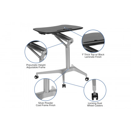 BLNK Gia Mobile Stand-Up Computer Ergonomic Desk - Black
