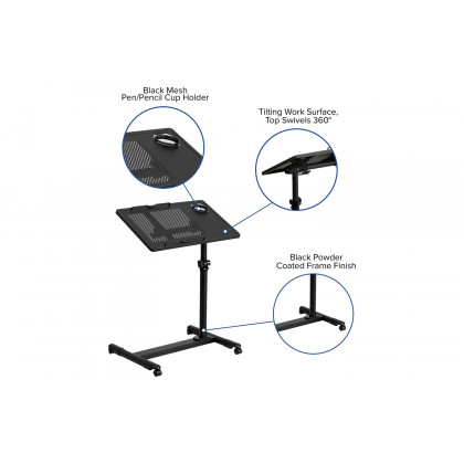 BLNK Macon Adjustable Height Steel Mobile Computer Desk - Black
