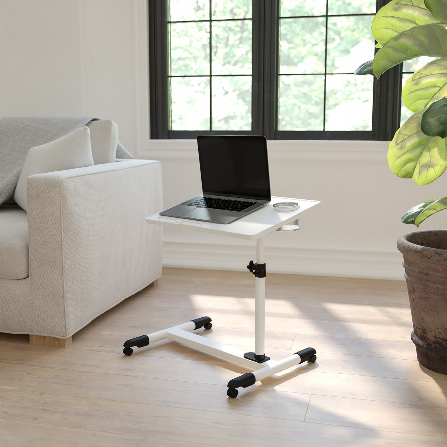 BLNK Macon Adjustable Height Steel Mobile Computer Desk - White