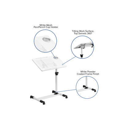BLNK Macon Adjustable Height Steel Mobile Computer Desk - White