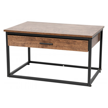BLNK - Emerson Modern Nesting Coffee Table Set with Storage Drawer in Walnut Finish with Black Sled Base Metal Frames 2 Piece
