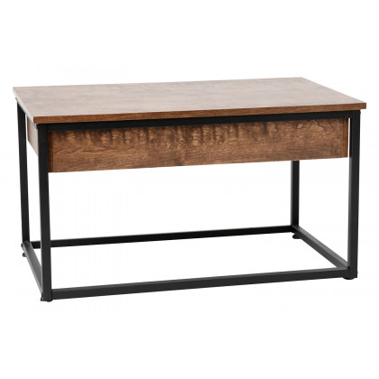 BLNK - Emerson Modern Nesting Coffee Table Set with Storage Drawer in Walnut Finish with Black Sled Base Metal Frames 2 Piece