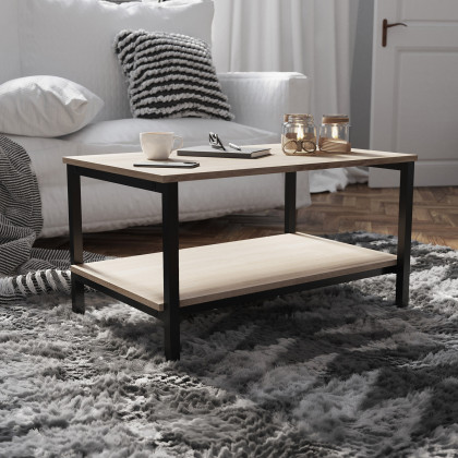 BLNK - Finley Modern Industrial 2 Tier Rectangular Metal and Driftwood Coffee Table