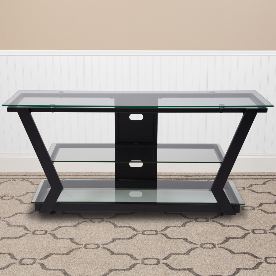 BLNK - Harbor Hills Glass TV Stand with Black Metal Frame