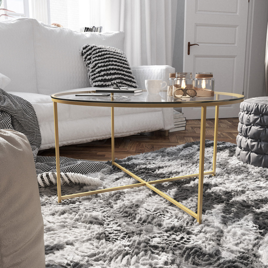 BLNK Greenwich Collection Modern Clear Glass Accent Coffee Table - Brushed Gold
