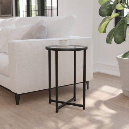 BLNK - Greenwich Collection Modern Clear Glass End Table with Crisscross Frame