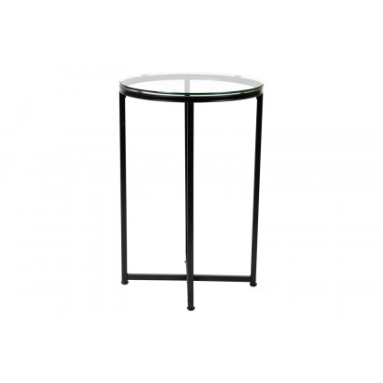 BLNK Greenwich Collection Modern Clear Glass End Table with Crisscross Frame - Matte Black