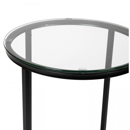 BLNK Greenwich Collection Modern Clear Glass End Table with Crisscross Frame - Matte Black
