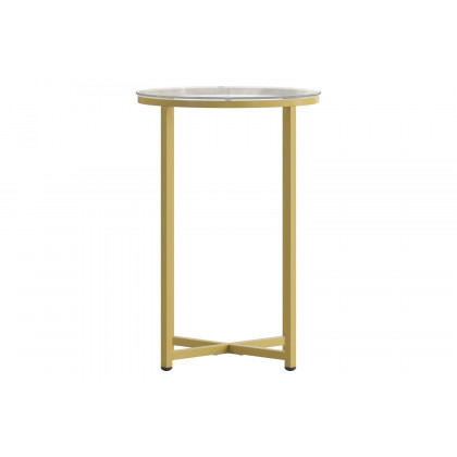 BLNK Greenwich Collection Modern Clear Glass End Table with Crisscross Frame - Brushed Gold