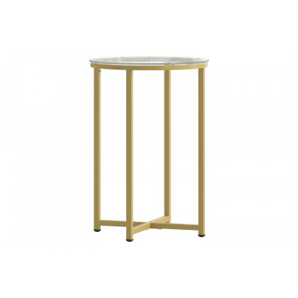 BLNK Greenwich Collection Modern Clear Glass End Table with Crisscross Frame - Brushed Gold