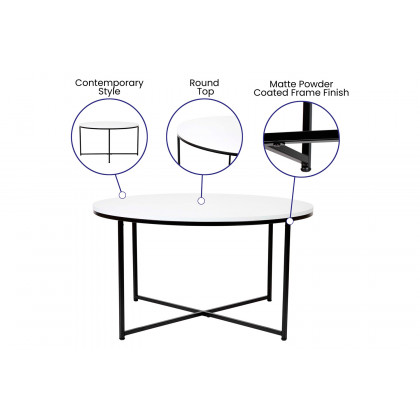 BLNK Hampstead Collection Modern White Finish Accent Coffee Table - Matte Black