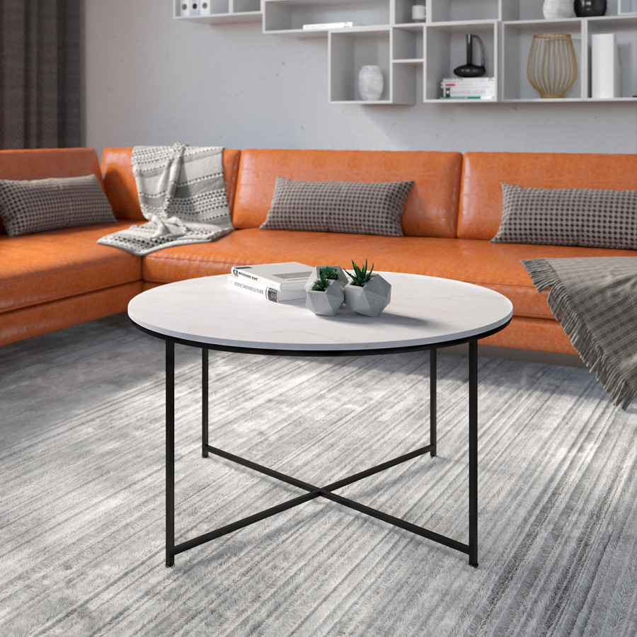 BLNK - Hampstead Collection Modern White Marble Finish Accent Coffee Table