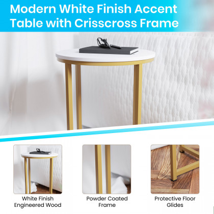 BLNK Hampstead Collection Modern End Table with White Laminate Top - Brushed Gold