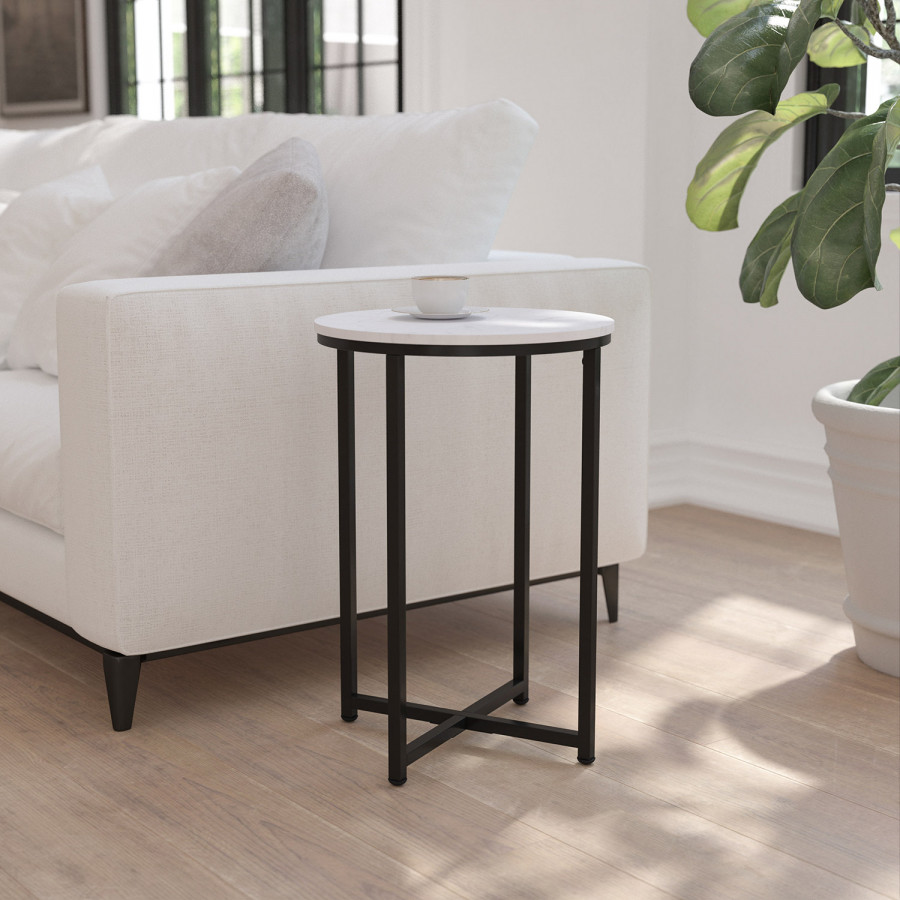 BLNK - Hampstead Collection Modern End Table with White Marbled Laminate Top