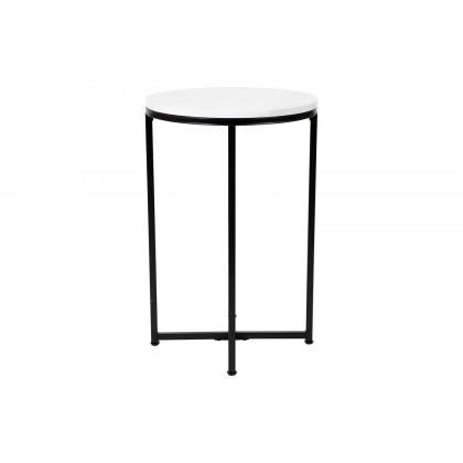 BLNK Hampstead Collection Modern End Table with White Marbled Laminate Top - Matte Black