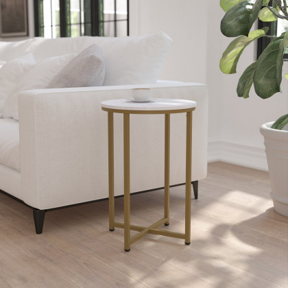 BLNK - Hampstead Collection Modern End Table with White Marbled Laminate Top