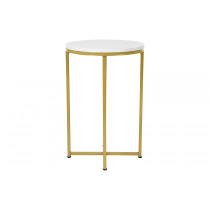 BLNK Hampstead Collection Modern End Table with White Marbled Laminate Top - Brushed Gold