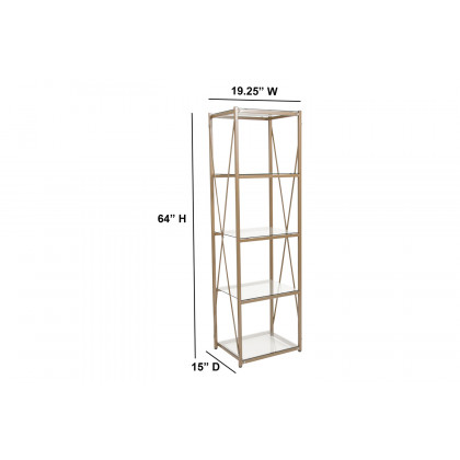 BLNK - Mar Vista Collection 4 Shelf Cross Brace Glass Bookcase in Matte Gold