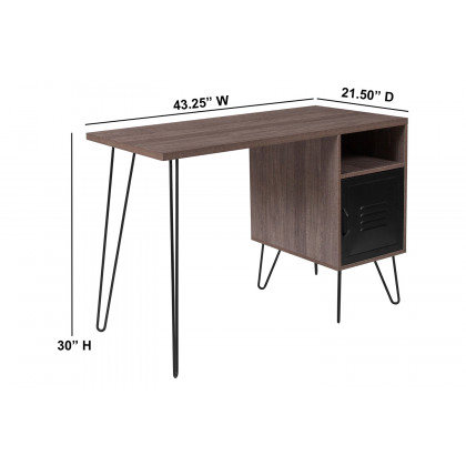 BLNK - Woodridge Collection Rustic Wood Grain Finish Computer Desk with Metal Cabinet Door and Black Metal Legs