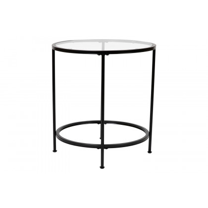 BLNK Astoria Collection Round Modern Clear Glass End Table - Matte Black