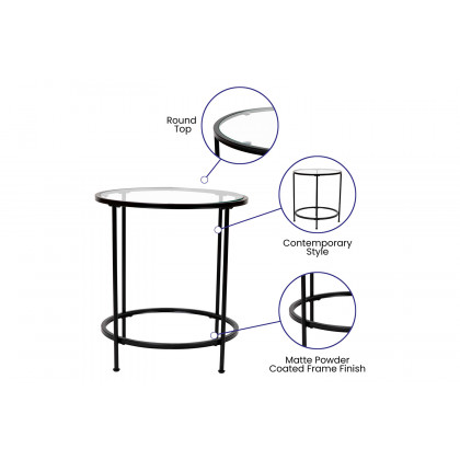 BLNK Astoria Collection Round Modern Clear Glass End Table - Matte Black