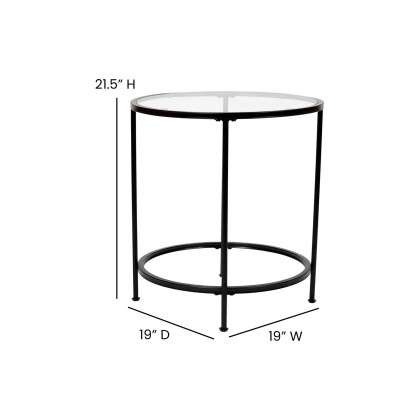 BLNK Astoria Collection Round Modern Clear Glass End Table - Matte Black