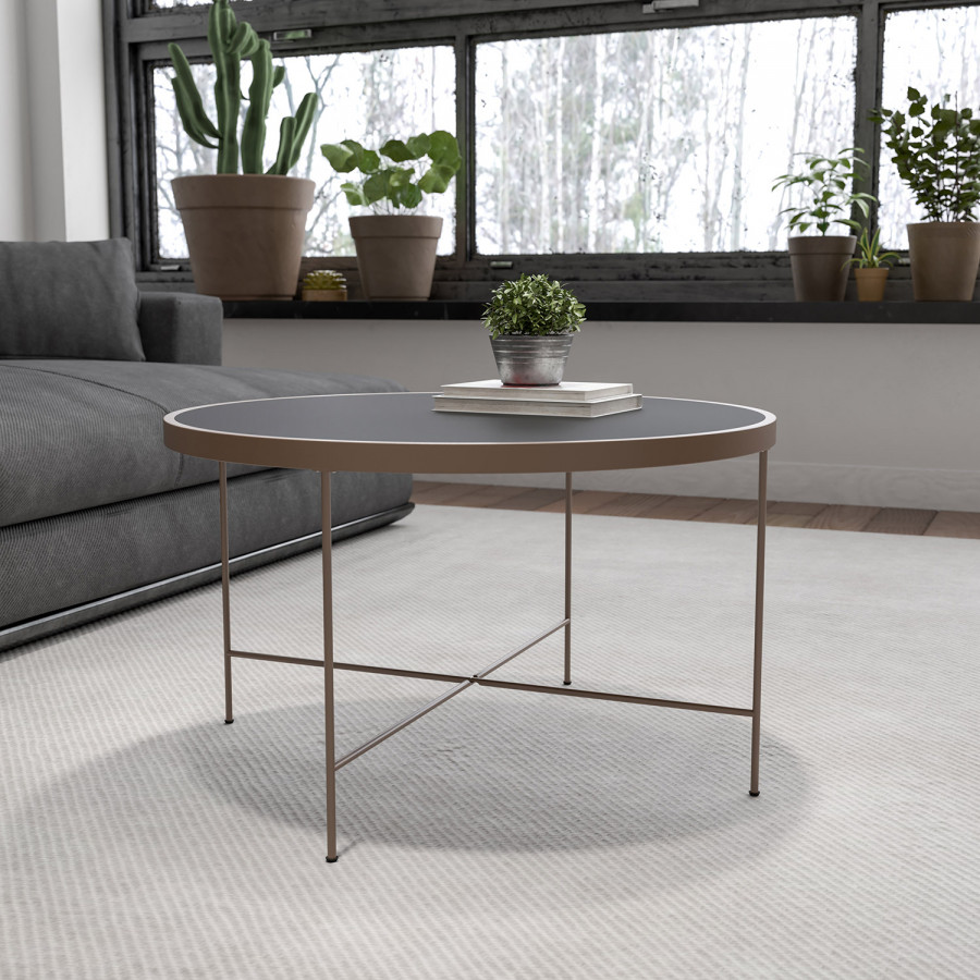 BLNK - Chelsea Collection Black Glass Coffee Table with Matte Gold Frame