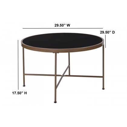 BLNK - Chelsea Collection Black Glass Coffee Table with Matte Gold Frame