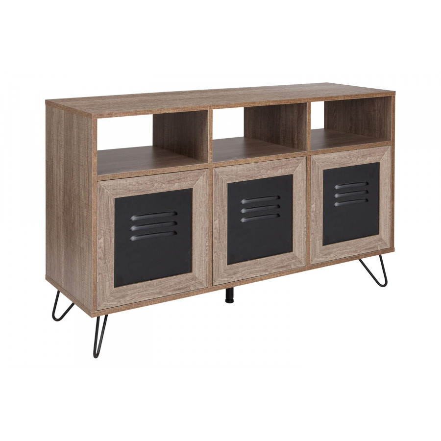 BLNK - Woodridge Collection 3 Shelf Storage Console/Cabinet with Metal Doors in Rustic Wood Grain Finish