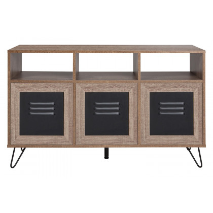 BLNK - Woodridge Collection 3 Shelf Storage Console/Cabinet with Metal Doors in Rustic Wood Grain Finish