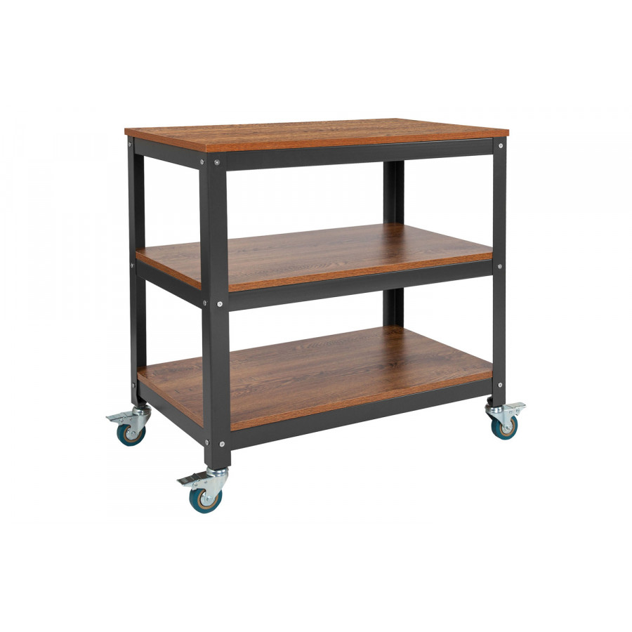 BLNK - Livingston Collection Rolling Storage Cart with Metal Wheels in Brown Oak Wood Grain Finish