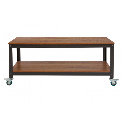 BLNK - Livingston Collection TV Stand in Brown Oak Wood Grain Finish with Metal Wheels