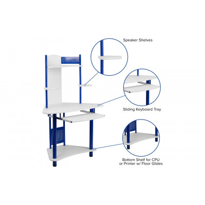 BLNK Walker Corner Computer Desk with Hutch - Blue