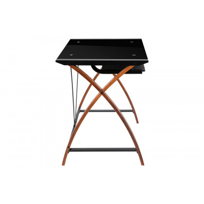 BLNK Jude Glass Computer Desk with Pull-Out Keyboard Tray and Crisscross Frame - Black/Black