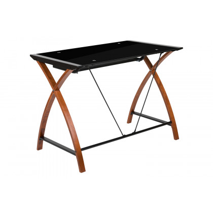 BLNK Jude Glass Computer Desk with Pull-Out Keyboard Tray and Crisscross Frame - Black/Black