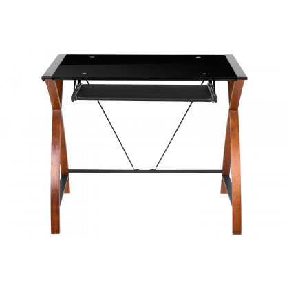 BLNK Jude Glass Computer Desk with Pull-Out Keyboard Tray and Crisscross Frame - Black/Black