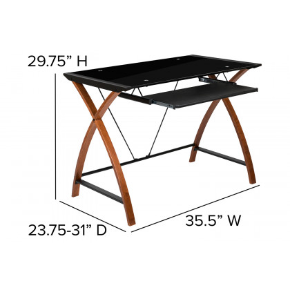 BLNK Jude Glass Computer Desk with Pull-Out Keyboard Tray and Crisscross Frame - Black/Black
