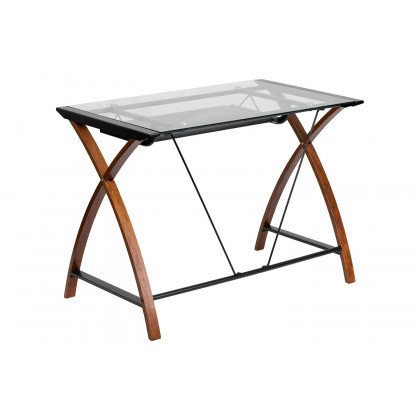 BLNK Jude Glass Computer Desk with Pull-Out Keyboard Tray and Crisscross Frame - Clear/Black