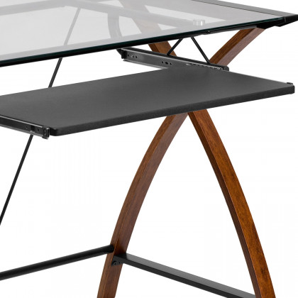 BLNK Jude Glass Computer Desk with Pull-Out Keyboard Tray and Crisscross Frame - Clear/Black