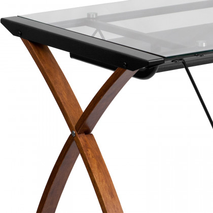 BLNK Jude Glass Computer Desk with Pull-Out Keyboard Tray and Crisscross Frame - Clear/Black