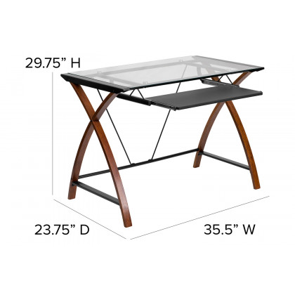 BLNK Jude Glass Computer Desk with Pull-Out Keyboard Tray and Crisscross Frame - Clear/Black