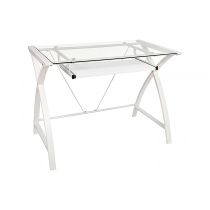 BLNK Jude Glass Computer Desk with Pull-Out Keyboard Tray and Crisscross Frame - Clear/White