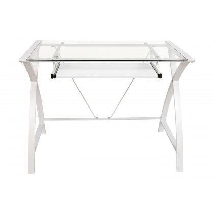 BLNK Jude Glass Computer Desk with Pull-Out Keyboard Tray and Crisscross Frame - Clear/White