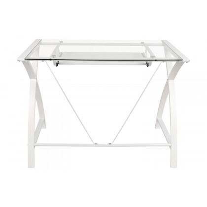 BLNK Jude Glass Computer Desk with Pull-Out Keyboard Tray and Crisscross Frame - Clear/White