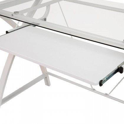 BLNK Jude Glass Computer Desk with Pull-Out Keyboard Tray and Crisscross Frame - Clear/White