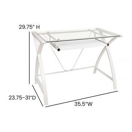 BLNK Jude Glass Computer Desk with Pull-Out Keyboard Tray and Crisscross Frame - Clear/White